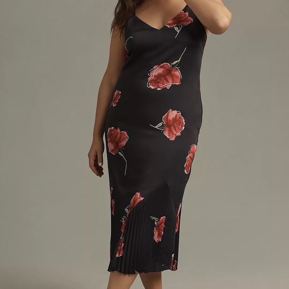 NWT Adelyn Rae Size 3X Sleeveless V-Neck Pleated Slip Midi Dress Floral